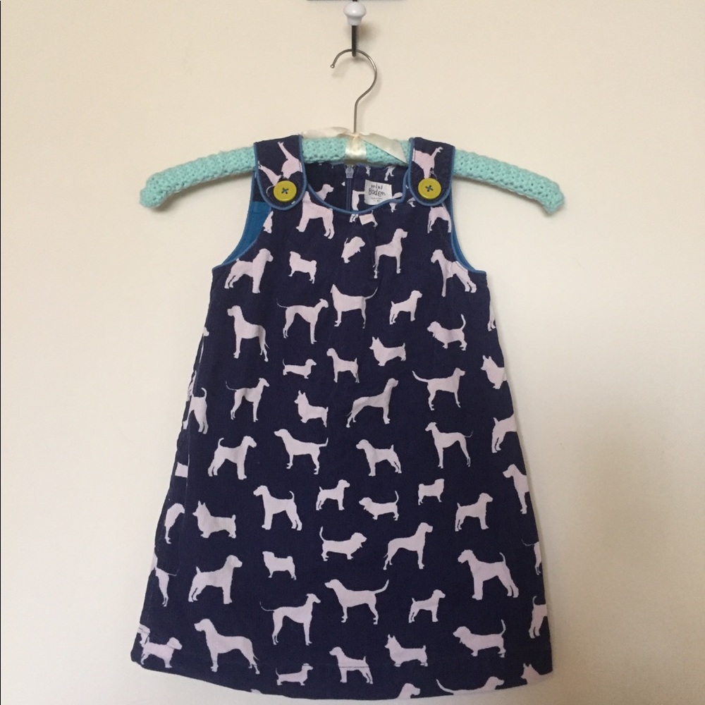 Mini Boden corduroy overall dress dog print 3T 4T